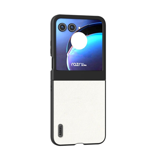 For Motorola Razr 50 ABEEL Genuine Leather Wave Black Edge Phone Case(Grey) by buy2fix