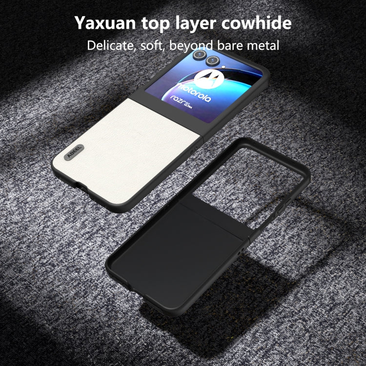 For Motorola Razr 50 ABEEL Genuine Leather Wave Black Edge Phone Case(Grey) by buy2fix