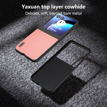 For Motorola Razr 50 ABEEL Genuine Leather Wave Black Edge Phone Case(Pink) by buy2fix