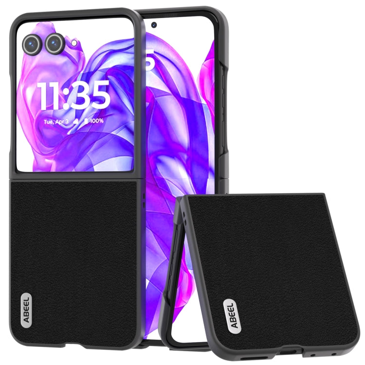 For Motorola Razr 50 Ultra ABEEL Genuine Leather Wave Black Edge Phone Case(Black) by buy2fix