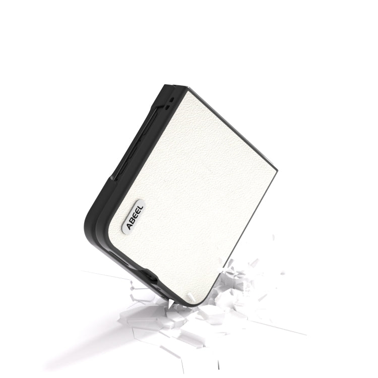 For Motorola Razr 50 Ultra ABEEL Genuine Leather Wave Black Edge Phone Case(Grey) by buy2fix