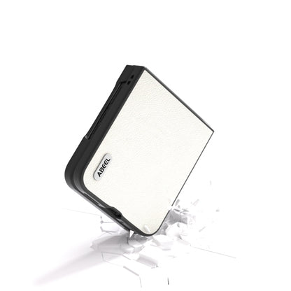 For Motorola Razr 50 Ultra ABEEL Genuine Leather Wave Black Edge Phone Case(Grey) by buy2fix