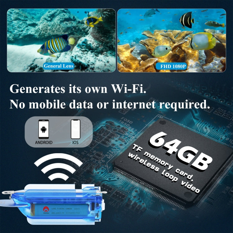 Lure 1080P Wireless Underwater Fishing Video Camera with Loop Recording / APP Remote Control(Blue) by buy2fix