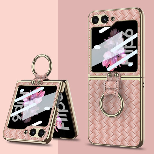 For Samsung Galaxy Z Flip6 / Flip7 FE GKK Integrated Plating Weave Texture Phone Case with Ring Holder(Pink) - Galaxy Z Flip6 5G Cases by GKK | Online Shopping UK | buy2fix