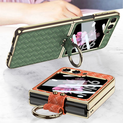 For Samsung Galaxy Z Flip6 / Flip7 FE GKK Integrated Plating Weave Texture Phone Case with Ring Holder(Pink) - Galaxy Z Flip6 5G Cases by GKK | Online Shopping UK | buy2fix