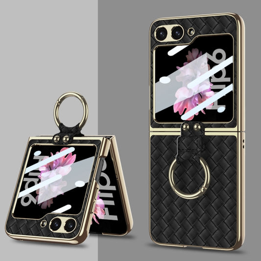 For Samsung Galaxy Z Flip6 / Flip7 FE GKK Integrated Plating Weave Texture Phone Case with Ring Holder(Black) - Galaxy Z Flip6 5G Cases by GKK | Online Shopping UK | buy2fix