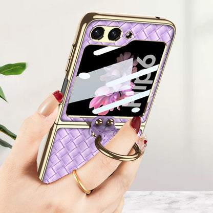 For Samsung Galaxy Z Flip6 / Flip7 FE GKK Integrated Plating Weave Texture Phone Case with Ring Holder(Black) - Galaxy Z Flip6 5G Cases by GKK | Online Shopping UK | buy2fix