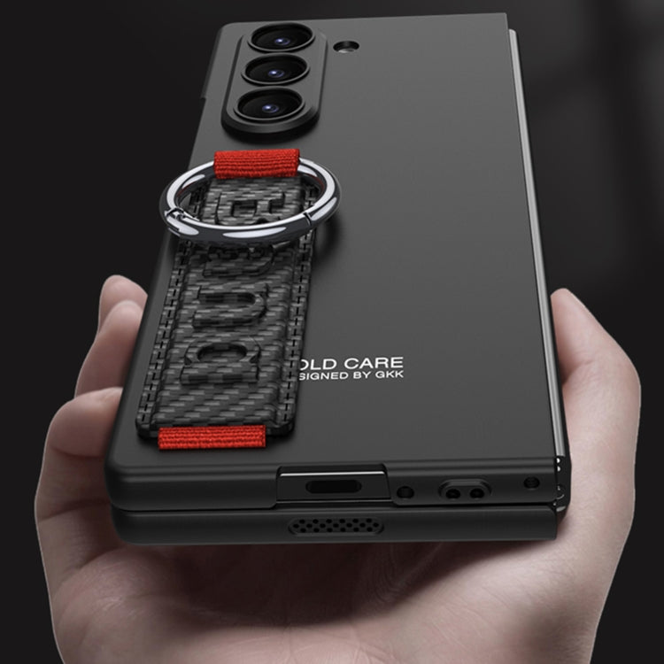 For Samsung Galaxy Z Fold6 GKK Integrated Big Hole Side Wrist Strap Ring Phone Case(Carbon Fibre Black) by GKK