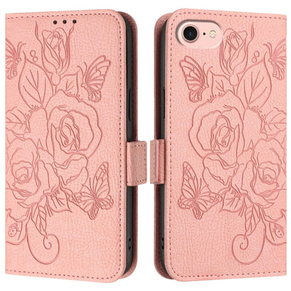 For iPhone SE 2024 Embossed Rose RFID Anti-theft Leather Phone Case(Pink) by buy2fix