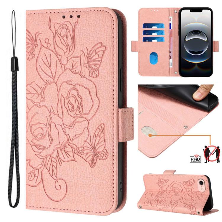 For iPhone SE 2024 Embossed Rose RFID Anti-theft Leather Phone Case(Pink) by buy2fix