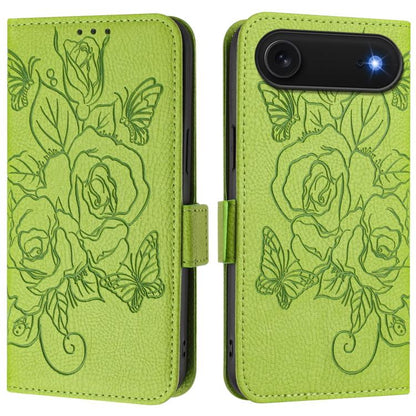 For iPhone Air Embossed Rose RFID Anti-theft Leather Phone Case(Green) - iPhone Air Cases by buy2fix | Online Shopping UK | buy2fix