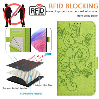 For iPhone Air Embossed Rose RFID Anti-theft Leather Phone Case(Green) - iPhone Air Cases by buy2fix | Online Shopping UK | buy2fix