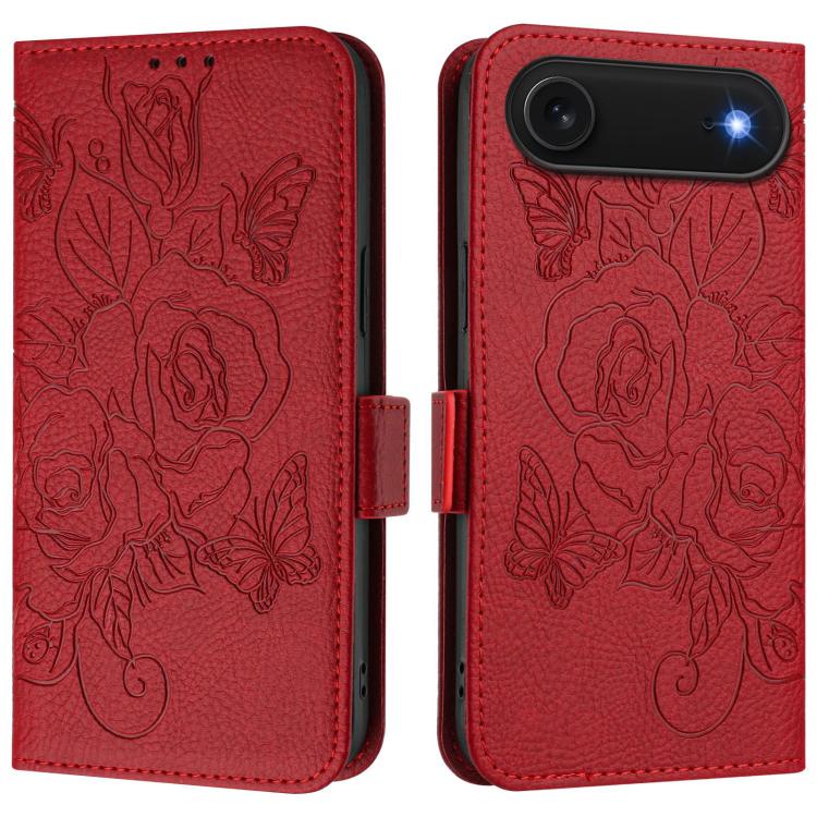 For iPhone Air Embossed Rose RFID Anti-theft Leather Phone Case(Red) - iPhone Air Cases by buy2fix | Online Shopping UK | buy2fix