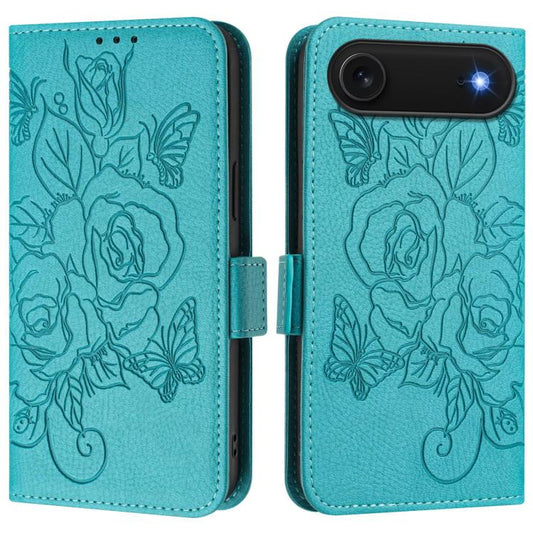 For iPhone Air Embossed Rose RFID Anti-theft Leather Phone Case(Light Blue) - iPhone Air Cases by buy2fix | Online Shopping UK | buy2fix