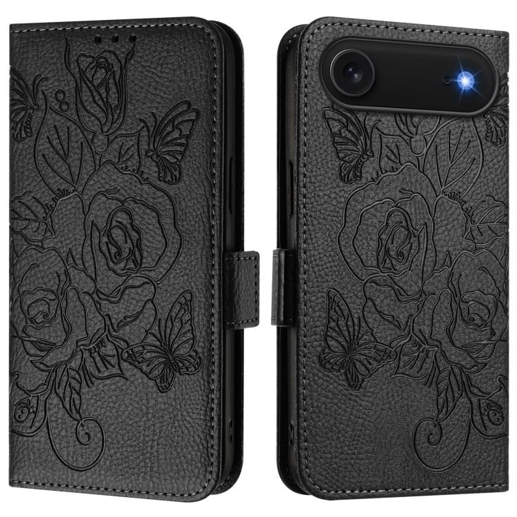 For iPhone Air Embossed Rose RFID Anti-theft Leather Phone Case(Black) - iPhone Air Cases by buy2fix | Online Shopping UK | buy2fix