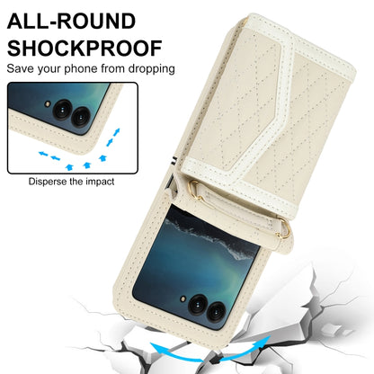 For Motorola Razr 40 Ultra Splicing Rhombic Texture Phone Case with Long & Short Lanyard(Beige) - Motorola Cases by buy2fix | Online Shopping UK | buy2fix