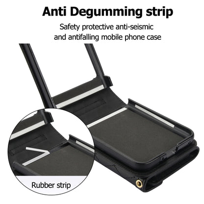 For Motorola Razr 40 Ultra Splicing Rhombic Texture Phone Case with Long & Short Lanyard(Black) - Motorola Cases by buy2fix | Online Shopping UK | buy2fix