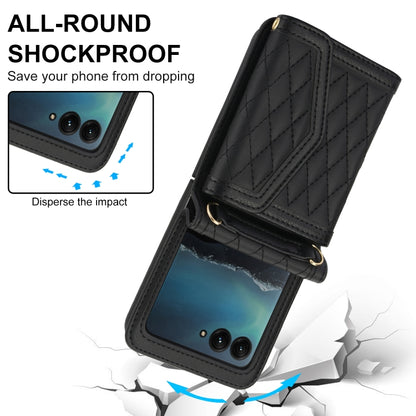 For Motorola Razr 40 Ultra Splicing Rhombic Texture Phone Case with Long & Short Lanyard(Black) - Motorola Cases by buy2fix | Online Shopping UK | buy2fix