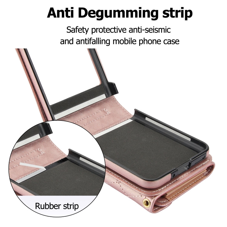 For Motorola Razr 40 Ultra Splicing Rhombic Texture Phone Case with Long & Short Lanyard(Rose Gold) - Motorola Cases by buy2fix | Online Shopping UK | buy2fix