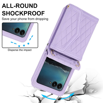 For Motorola Razr 40 Ultra Splicing Rhombic Texture Phone Case with Long & Short Lanyard(Purple) - Motorola Cases by buy2fix | Online Shopping UK | buy2fix