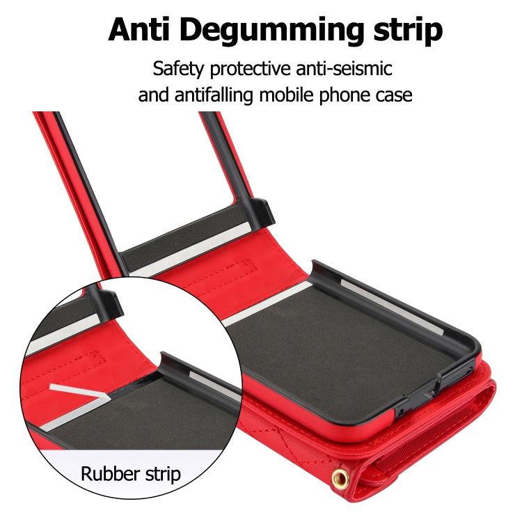 For Motorola Razr 40 Ultra Splicing Rhombic Texture Phone Case with Long & Short Lanyard(Red) - Motorola Cases by buy2fix | Online Shopping UK | buy2fix
