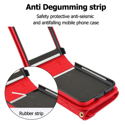 For Motorola Razr 40 Ultra Splicing Rhombic Texture Phone Case with Long & Short Lanyard(Red) - Motorola Cases by buy2fix | Online Shopping UK | buy2fix