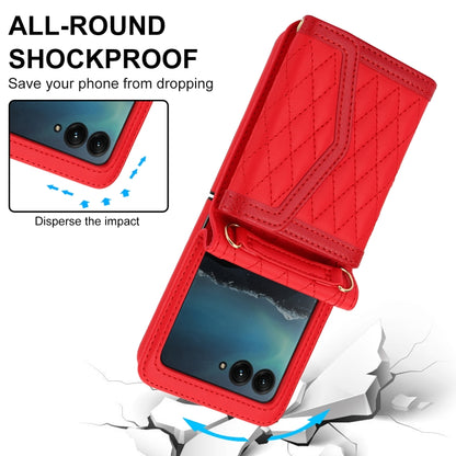 For Motorola Razr 40 Ultra Splicing Rhombic Texture Phone Case with Long & Short Lanyard(Red) - Motorola Cases by buy2fix | Online Shopping UK | buy2fix