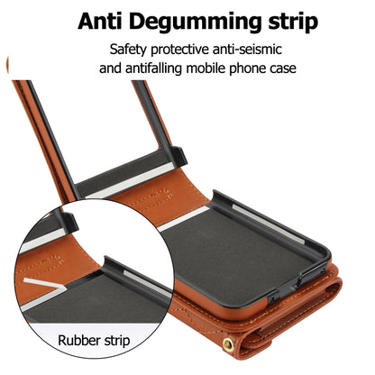 For Motorola Razr 40 Ultra Splicing Rhombic Texture Phone Case with Long & Short Lanyard(Brown) - Motorola Cases by buy2fix | Online Shopping UK | buy2fix