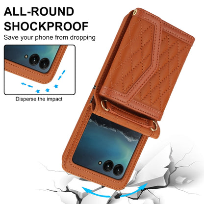 For Motorola Razr 40 Ultra Splicing Rhombic Texture Phone Case with Long & Short Lanyard(Brown) - Motorola Cases by buy2fix | Online Shopping UK | buy2fix