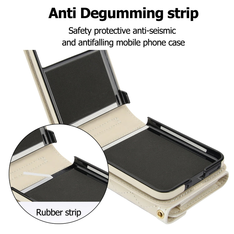 For Motorola Razr 40 Splicing Rhombic Texture Phone Case with Long & Short Lanyard(Beige) by buy2fix