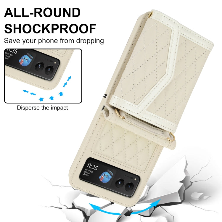 For Motorola Razr 40 Splicing Rhombic Texture Phone Case with Long & Short Lanyard(Beige) by buy2fix