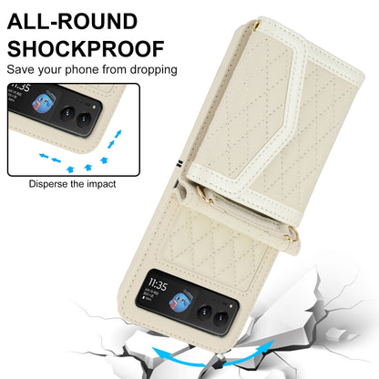 For Motorola Razr 40 Splicing Rhombic Texture Phone Case with Long & Short Lanyard(Beige) by buy2fix