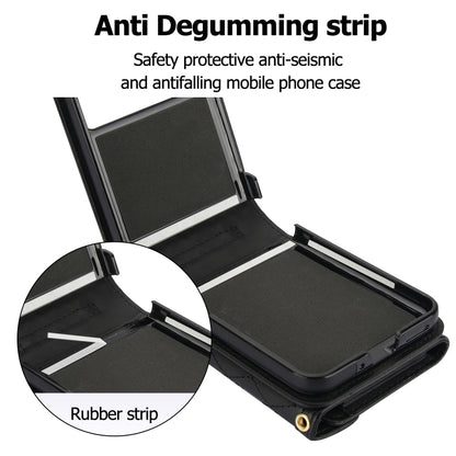For Motorola Razr 40 Splicing Rhombic Texture Phone Case with Long & Short Lanyard(Black) - Motorola Cases by buy2fix | Online Shopping UK | buy2fix