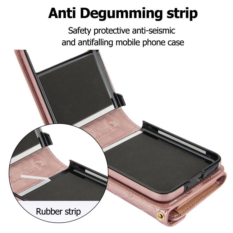 For Motorola Razr 40 Splicing Rhombic Texture Phone Case with Long & Short Lanyard(Rose Gold) - Motorola Cases by buy2fix | Online Shopping UK | buy2fix