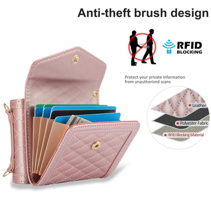 For Motorola Razr 40 Splicing Rhombic Texture Phone Case with Long & Short Lanyard(Rose Gold) - Motorola Cases by buy2fix | Online Shopping UK | buy2fix