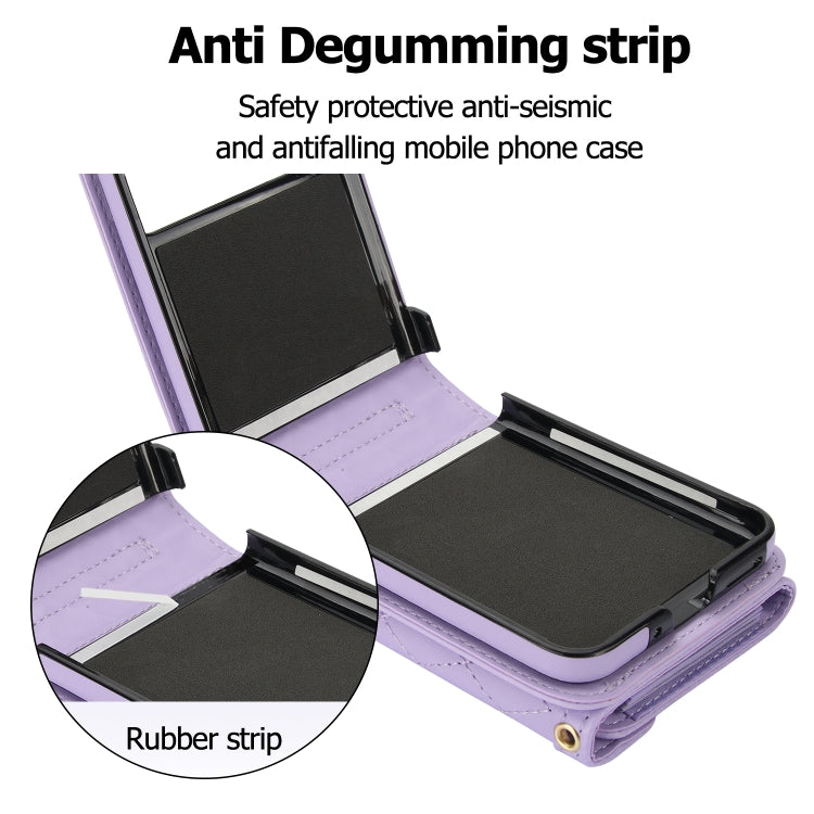 For Motorola Razr 40 Splicing Rhombic Texture Phone Case with Long & Short Lanyard(Purple) - Motorola Cases by buy2fix | Online Shopping UK | buy2fix