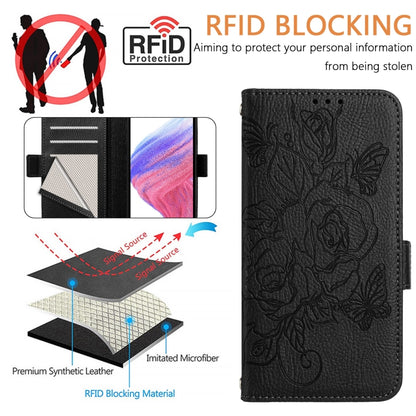 For Samsung Galaxy S25 5G Embossed Rose RFID Anti-theft Leather Phone Case(Black) by buy2fix