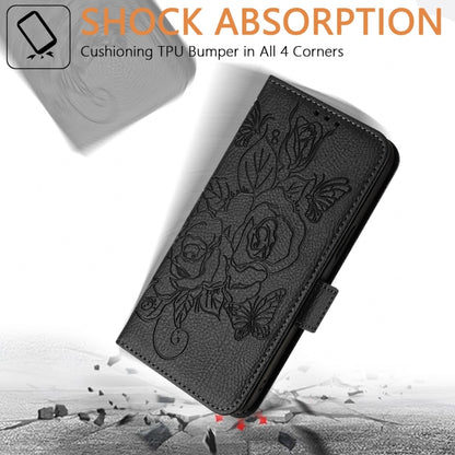For Samsung Galaxy S25 5G Embossed Rose RFID Anti-theft Leather Phone Case(Black) by buy2fix