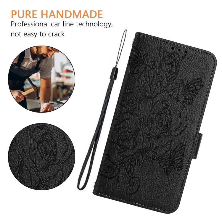For Samsung Galaxy S25 5G Embossed Rose RFID Anti-theft Leather Phone Case(Black) by buy2fix