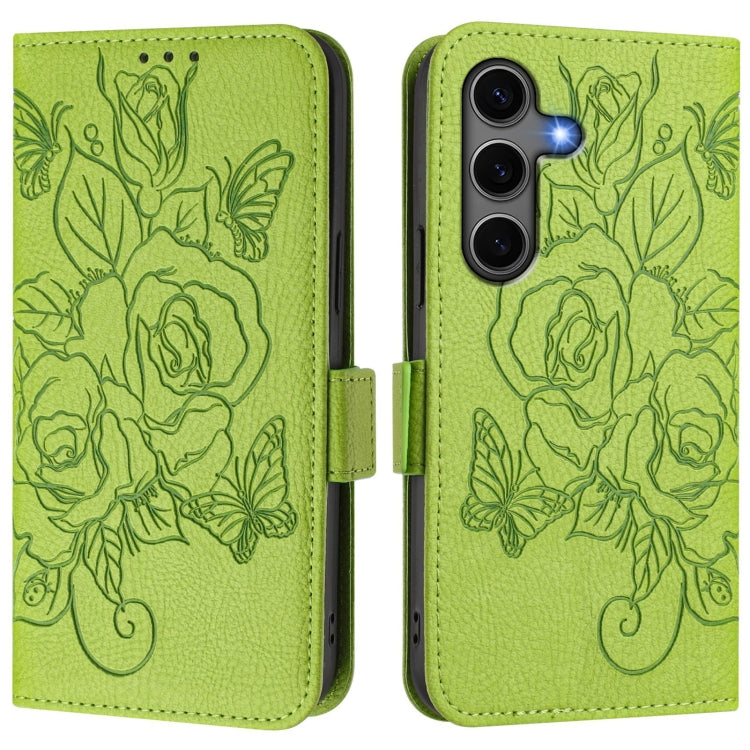For Samsung Galaxy S25+ 5G Embossed Rose RFID Anti-theft Leather Phone Case(Green) by buy2fix
