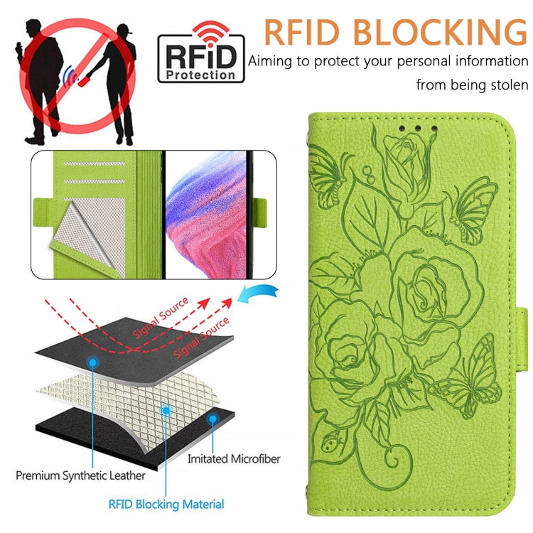 For Samsung Galaxy S25+ 5G Embossed Rose RFID Anti-theft Leather Phone Case(Green) by buy2fix