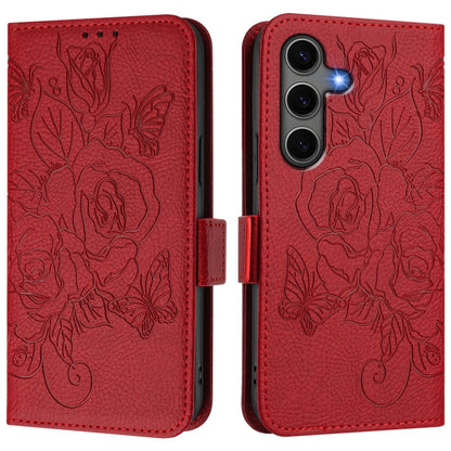 For Samsung Galaxy S25+ 5G Embossed Rose RFID Anti-theft Leather Phone Case(Red) by buy2fix