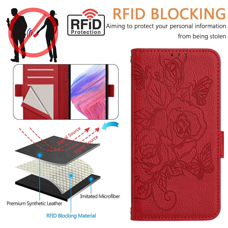 For Samsung Galaxy S25+ 5G Embossed Rose RFID Anti-theft Leather Phone Case(Red) by buy2fix