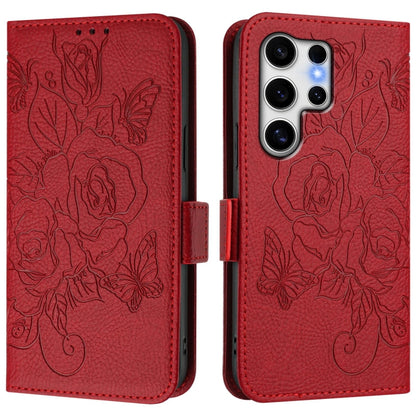 For Samsung Galaxy S25 Ultra 5G Embossed Rose RFID Anti-theft Leather Phone Case(Red) by buy2fix
