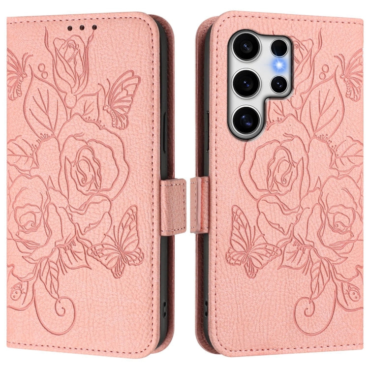 For Samsung Galaxy S25 Ultra 5G Embossed Rose RFID Anti-theft Leather Phone Case(Pink) by buy2fix