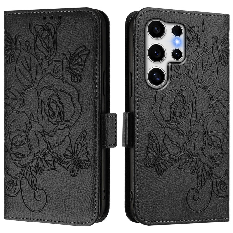 For Samsung Galaxy S25 Ultra 5G Embossed Rose RFID Anti-theft Leather Phone Case(Black) by buy2fix