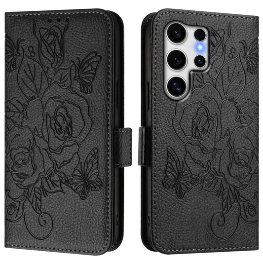 For Samsung Galaxy S25 Ultra 5G Embossed Rose RFID Anti-theft Leather Phone Case(Black) by buy2fix