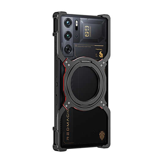 For ZTE nubia Red Magic 9 Pro / 9 Pro+ Mechanical Arm Borderless MagSafe Holder Metal Phone Case(Black Red) - ZTE Cases by buy2fix | Online Shopping UK | buy2fix