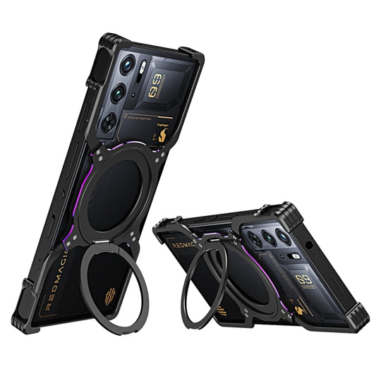 For ZTE nubia Red Magic 9 Pro / 9 Pro+ Mechanical Arm Borderless MagSafe Holder Metal Phone Case(Black Purple)