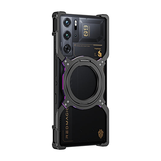 For ZTE nubia Red Magic 9 Pro / 9 Pro+ Mechanical Arm Borderless MagSafe Holder Metal Phone Case(Black Purple) - ZTE Cases by buy2fix | Online Shopping UK | buy2fix